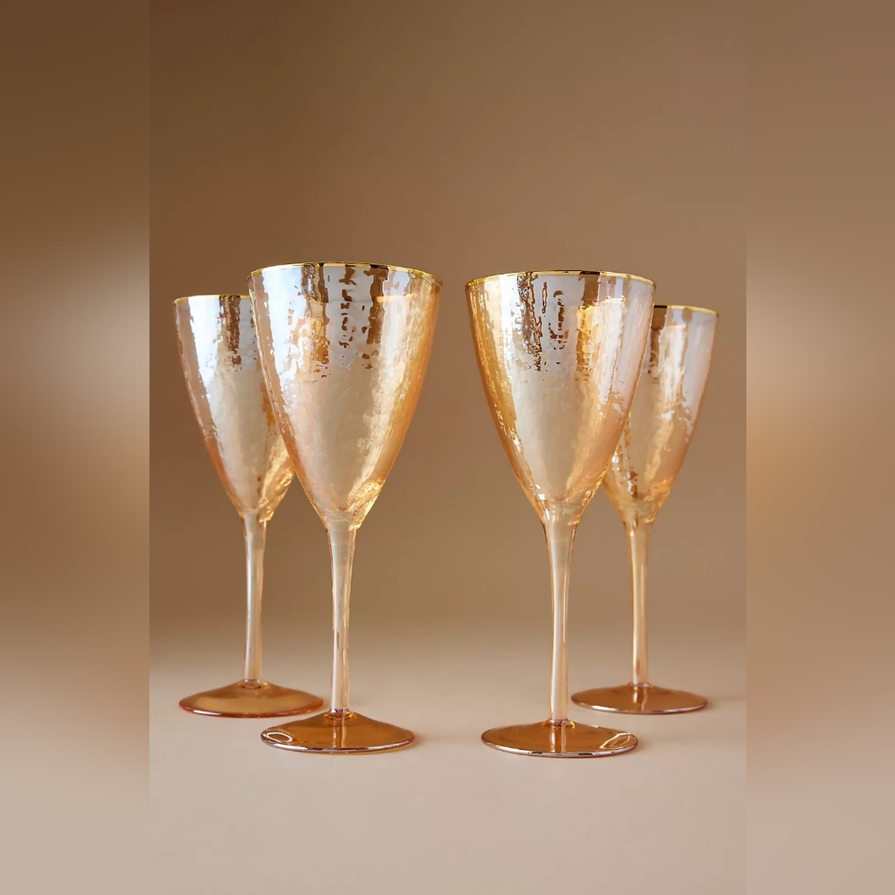 Anthropologie 2pc Zaza Iridescent Honey Luster Wine Glasses